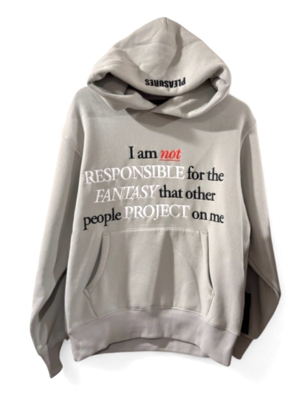 Pleasures ‘Responsible’ Embroidered Steel Gray Hoodie Size Men’s Small (NWT)